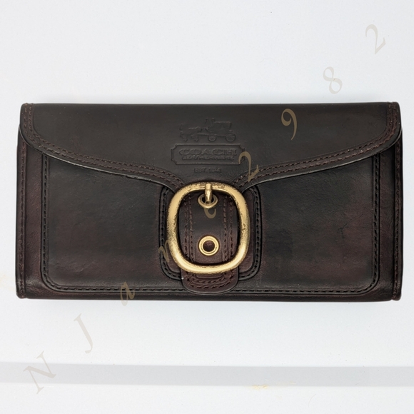Coach Handbags - Vintage Coach Bleecker Dark Brown Smooth Leather Tattersall Buckle Long Wallet